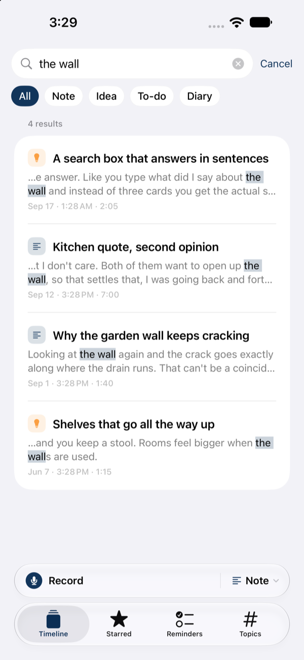 Search results for “the wall”, with the matching words highlighted.